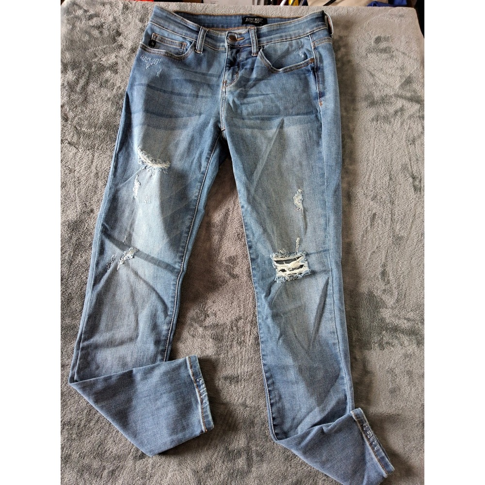 Judy Blue Mid Rise Distressed Skinny Jeans Medium Wash Size 9/29 JB82136MD